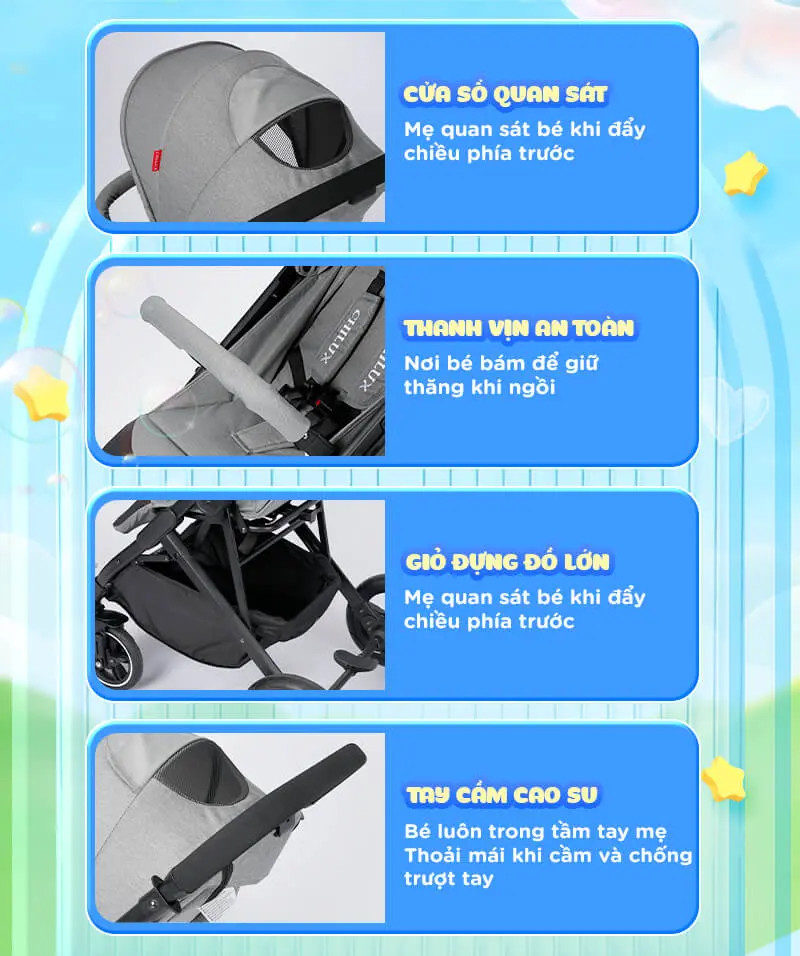 Xe đẩy hai chiều Chilux K3, gấp nhỏ gọn