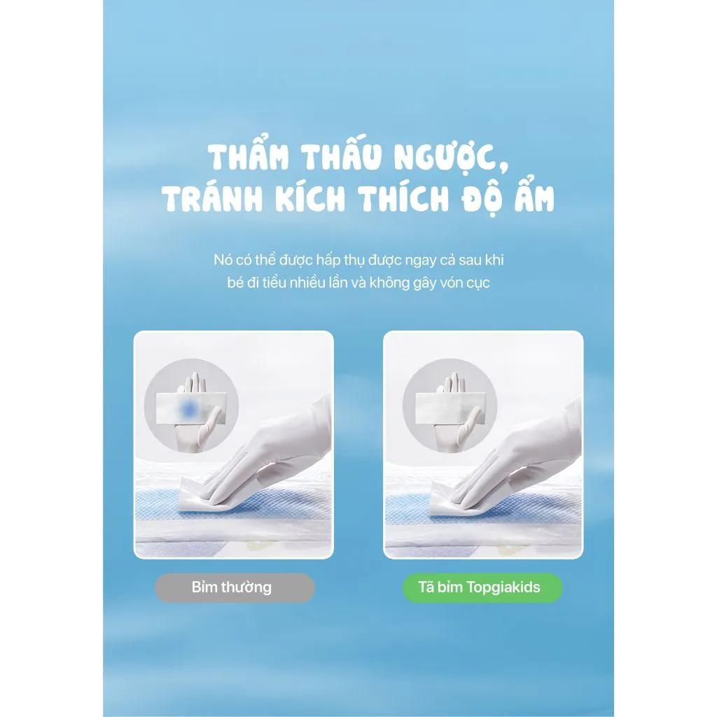 Bỉm quần Topgiakids B02 bảo vệ làn da của bé, đai chun đệm mây mềm mại, chống tràn tối đa