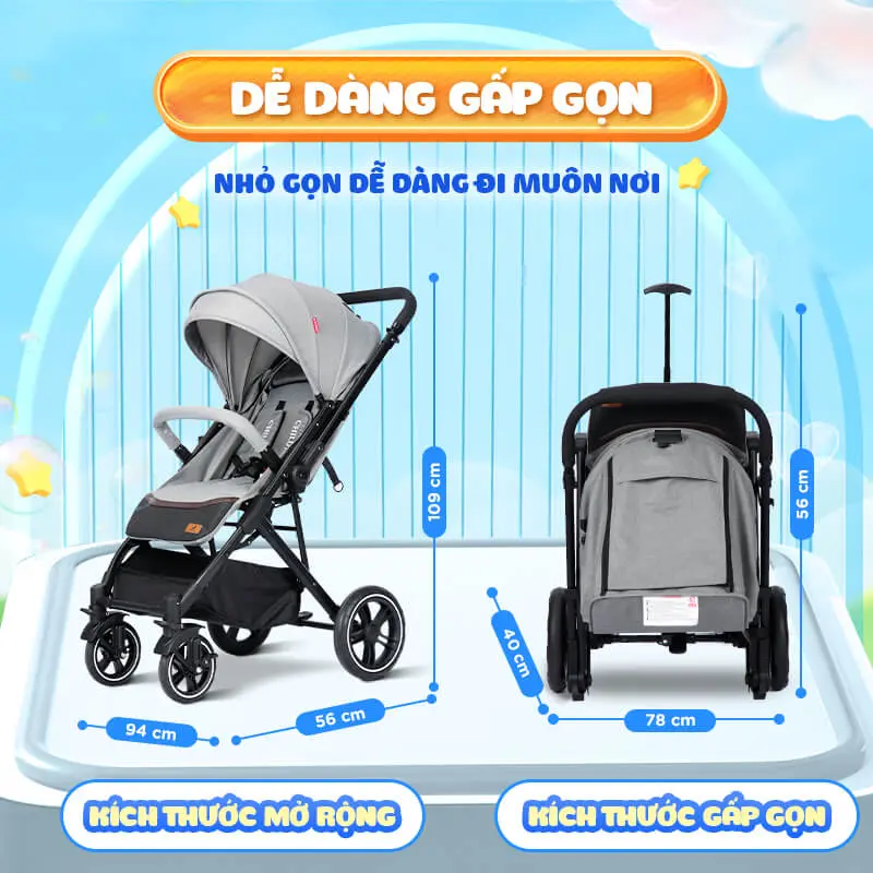 Xe đẩy hai chiều Chilux K3, gấp nhỏ gọn