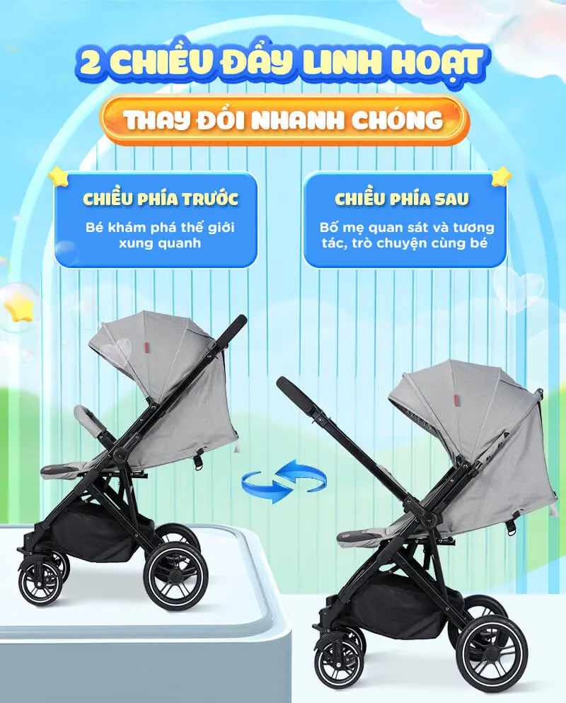 Xe đẩy hai chiều Chilux K3, gấp nhỏ gọn