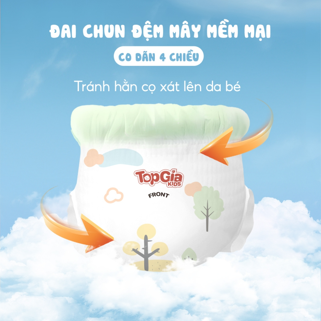 Bỉm quần Topgiakids B02 bảo vệ làn da của bé, đai chun đệm mây mềm mại, chống tràn tối đa